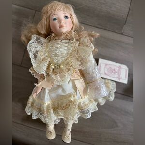 Elegant Cream and White Lace Porcelain Doll